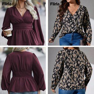 Lot of 2 - Shein Surplice V-neck Long Sleeve Peplum Blouse NEW Plus 4X